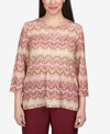 ALFRED DUNNER PETITE MULBERRY STREET LACE NECK BIADERE TOP