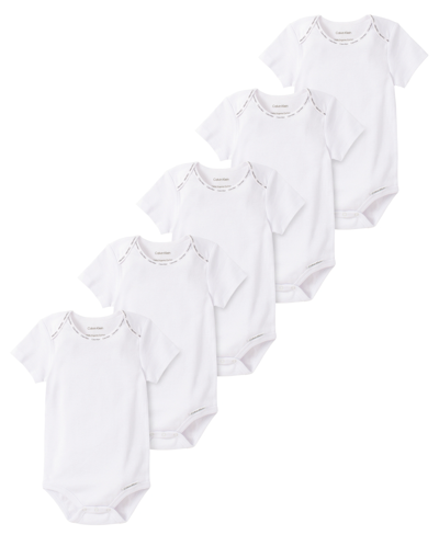Calvin Klein Baby Boys Or Girls Organic Cotton Short Sleeve Bodysuits, Pack Of 5 In White