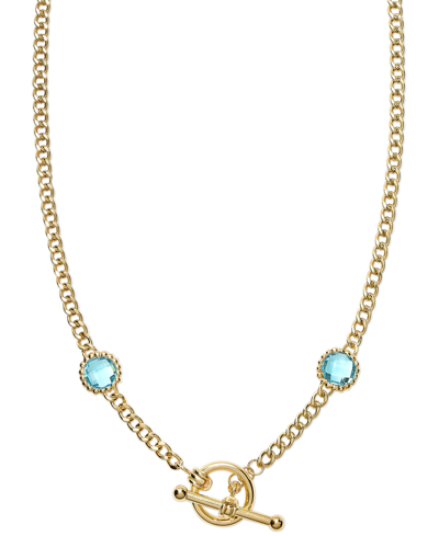 Macy's Gemstone Curb Link 20" Toggle Necklace (4 Ct. T.w.) In 14k Gold-plated Sterling Silver In Blue Topaz