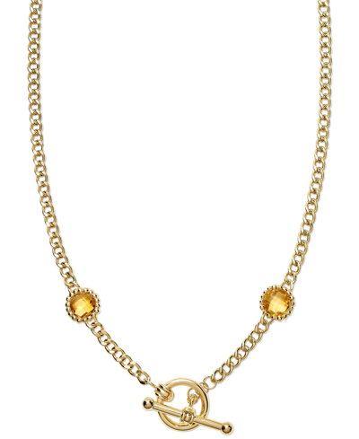 Macy's Gemstone Curb Link 20" Toggle Necklace (4 Ct. T.w.) In 14k Gold-plated Sterling Silver In Citrine
