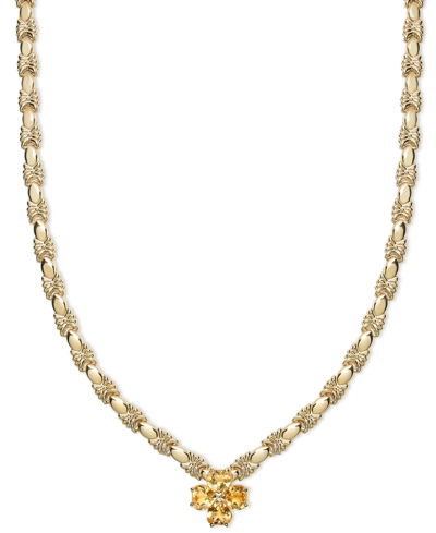 Macy's Flower Cluster Stampato Link 18" Pendant Necklace (5-1/5 Ct. T.w.) In 14k Gold-plated Sterling Silve In Citrine
