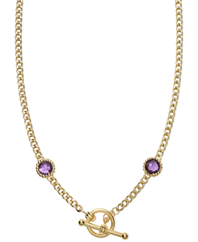 Macy's Gemstone Curb Link 20" Toggle Necklace (4 Ct. T.w.) In 14k Gold-plated Sterling Silver In Amethyst