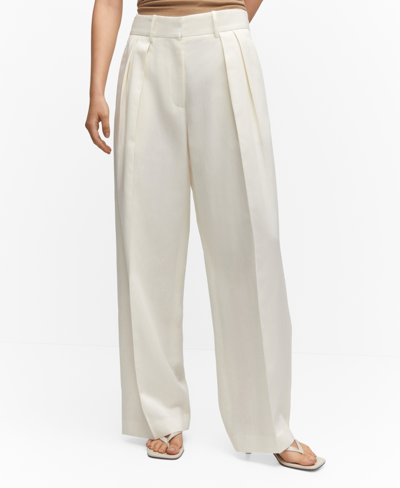 Mango Wideleg Pleated Trousers White