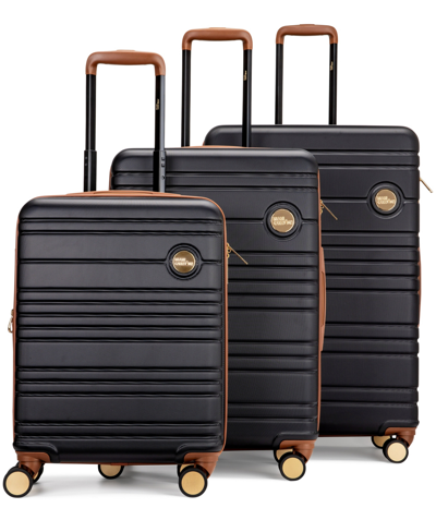Miami Carryon Brickell 3 Piece Expandable Retro Spinner Luggage Set In Black