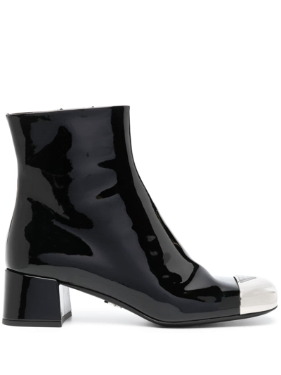 Pre-owned Prada Triangle-logo Ankle Boots In Black