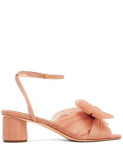 Loeffler Randall Dahlia 50mm Plissé Bow Sandals In Neutrals