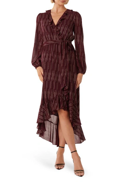 Ever New Print Ruffle Tie Waist High-low Maxi Dress In Berry Lurex