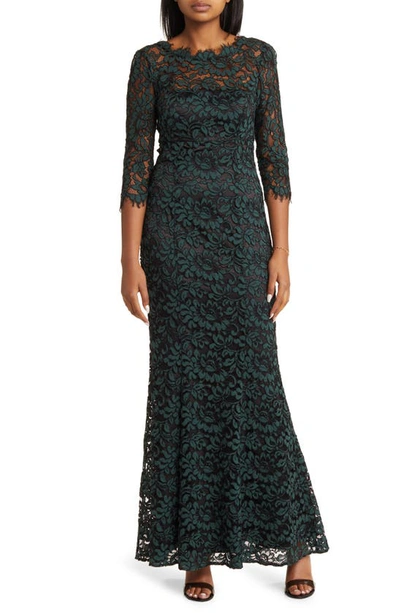 Eliza J Lace Bateau Neck Mermaid Gown In Hunter