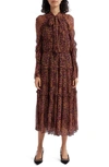 ULLA JOHNSON IDALIA METALLIC THREAD FLORAL LONG SLEEVE SILK DRESS