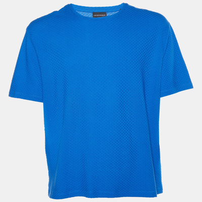 Pre-owned Emporio Armani Blue Basket Weave Pattern Cototn Knit T-shirt Xxl