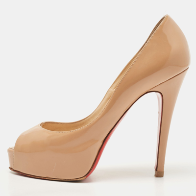 Pre-owned Christian Louboutin Beige Patent Leather Very Prive Peep Toe Platform Pumps Size 37