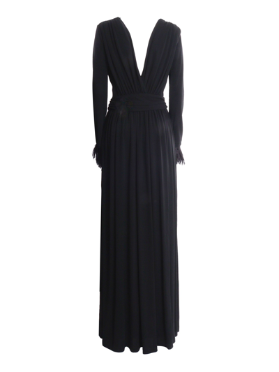Alberta Ferretti Pleated Dress With Feathers In Black