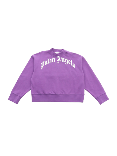 Palm Angels Kids' Curved Logo Sweatshirt In Purple