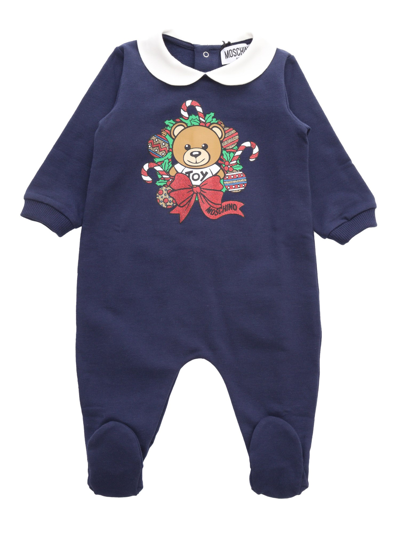 Moschino Kid Babies' Teddy Christmas Romper In Blue