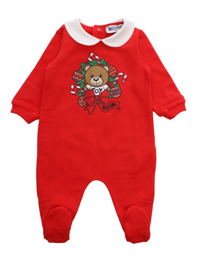 Moschino Kid Babies' Teddy Christmas Romper In Red