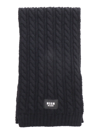 Msgm Kids' Wool Blend Cable Knit Scarf In Black