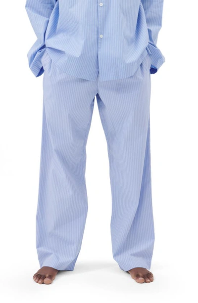 Tekla Organic Cotton Poplin Pajama Pants In Pin Stripes