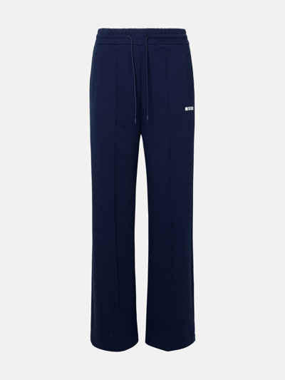 Msgm Blue Cotton Pants In Navy