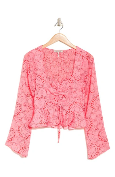 Bcbgeneration Split Neck Blouse In Beating Hearts Pink