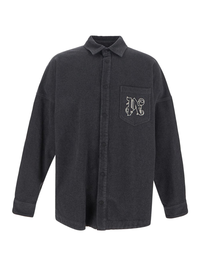 Palm Angels Pa Monogram Flannel Overshirt In Grey