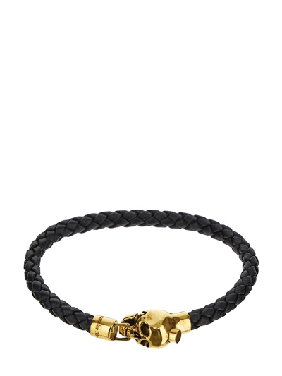 Alexander Mcqueen Skull Leather Bracelet In Black