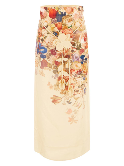 Zimmermann Luminosity Floral Midi Pencil Skirt In Blanco