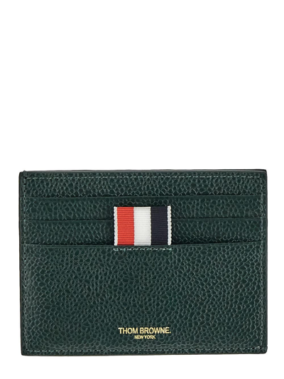 Thom Browne Single Card Holder With Note Compartment In Green