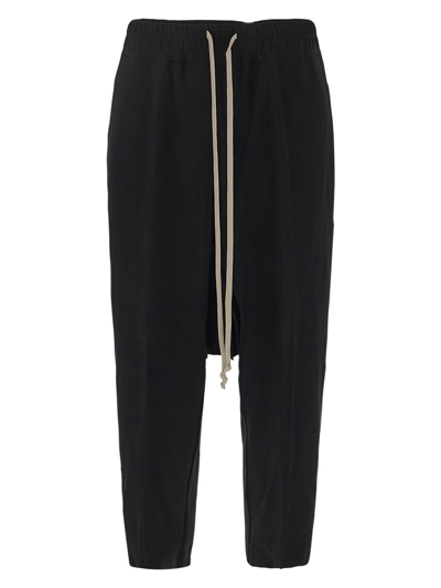Rick Owens Womens Black Astaires Drawstring Crop-leg High-rise Wool Trouser