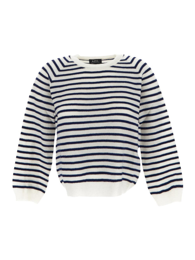 Apc Pull Lilas Striped Wool Jumper In White