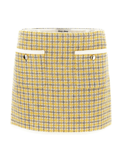 Miu Miu Bouclè Miniskirt In Yellow
