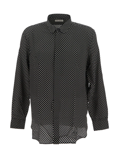 Saint Laurent Polka-dot Silk Shirt In Black  