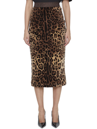 Dolce & Gabbana Chenille High Waist Midi Skirt In Multi
