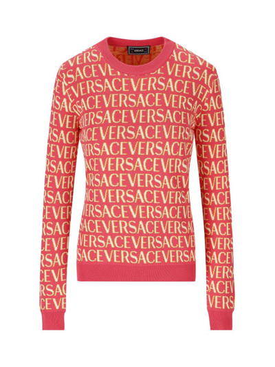Versace Allover Logo Jacquard Sweater In Multicolor