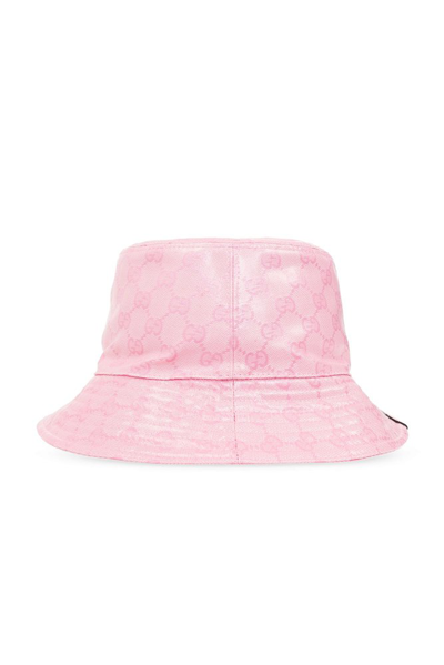 Gucci Gg Monogrammed Leather Bucket Hat In Pink