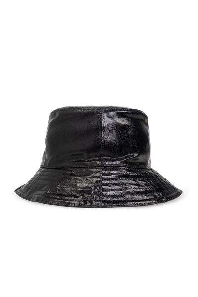 Gucci Gg Monogrammed Leather Bucket Hat In Black