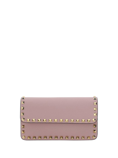 Valentino Garavani Rockstud Foldover Top Clutch Bag In Pink