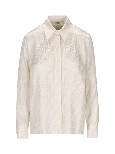 Fendi Monogrammed Buttoned Shirt In White