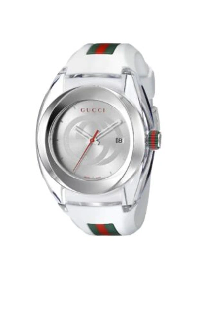 Pre-owned Gucci Ya137102 Unisex Sync Xxl Rubber Swiss Quartz Watch - White