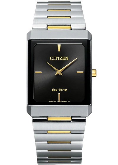 Pre-owned Citizen Eco-drive Stiletto Tank Dual Tone Thin Men's Watch Ar3104-55e