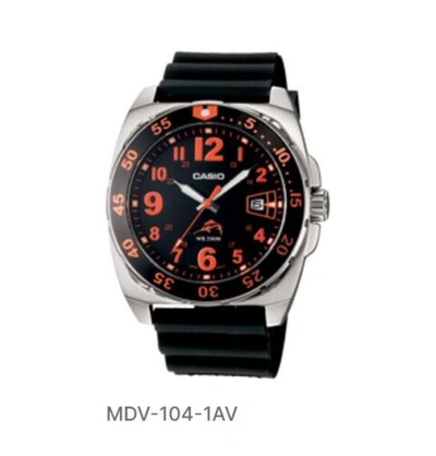 Pre-owned Casio Mdv-104-1av Black Casual Sports Watch With Analog Dial Code And Resin Band