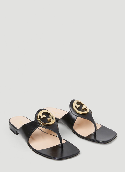 Gucci Round Interlocking G Thong Sandal In Black