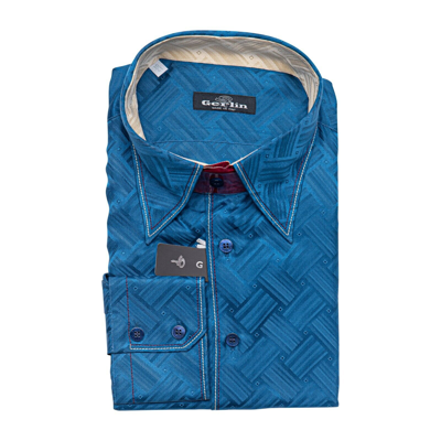 Pre-owned Gerlin Luxury 1400$  Point Collar Shirt Blue 100% Silk 16-41 Bijan