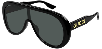 Pre-owned Gucci Gg 1370s 001 Black/grey Shield Men's Sunglasses In Gray