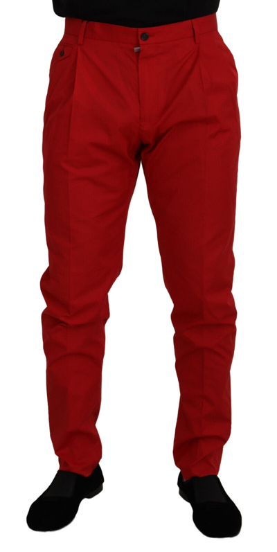 Pre-owned Dolce & Gabbana Pants Red Cotton Slim Fit Trousers Chinos It52/ W38 Rrp $800