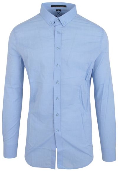 Pre-owned Porsche Design Men's Long Sleeve Button-down Shirt 100% Cotton In Blue