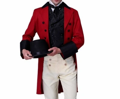 Pre-owned 100% Men Anthony Bridgeton Red Regency Outfit With Black Cuffs Jacket