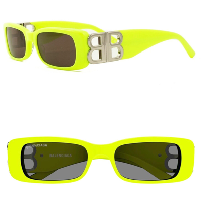 Pre-owned Balenciaga Dynasty 0096 Neon Fluo Yellow 008 Fashion Bb Narrow Sunglasses Bb0096 In Gray