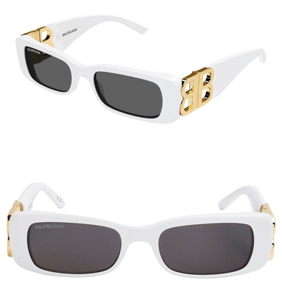 Pre-owned Balenciaga Dynasty 0096 White Gold 008 Fashion Bb Logo Narrow Sunglasses Bb0096 In Gray
