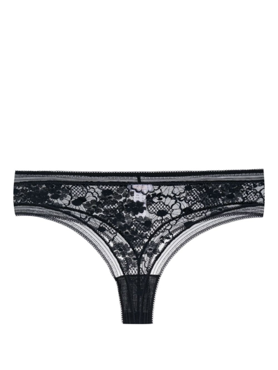 Eres Frivole Lace-panel Thong In Blue