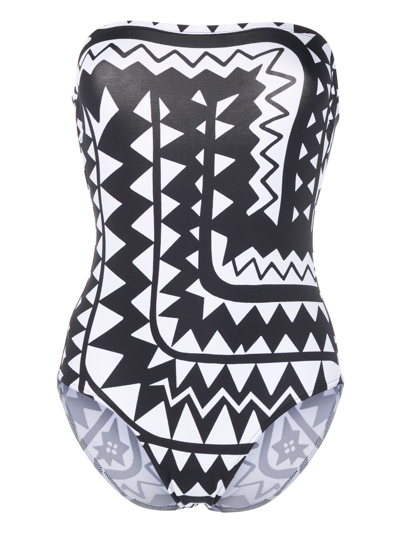 Eres Totem Geometric-print Strapless Swimsuit In White